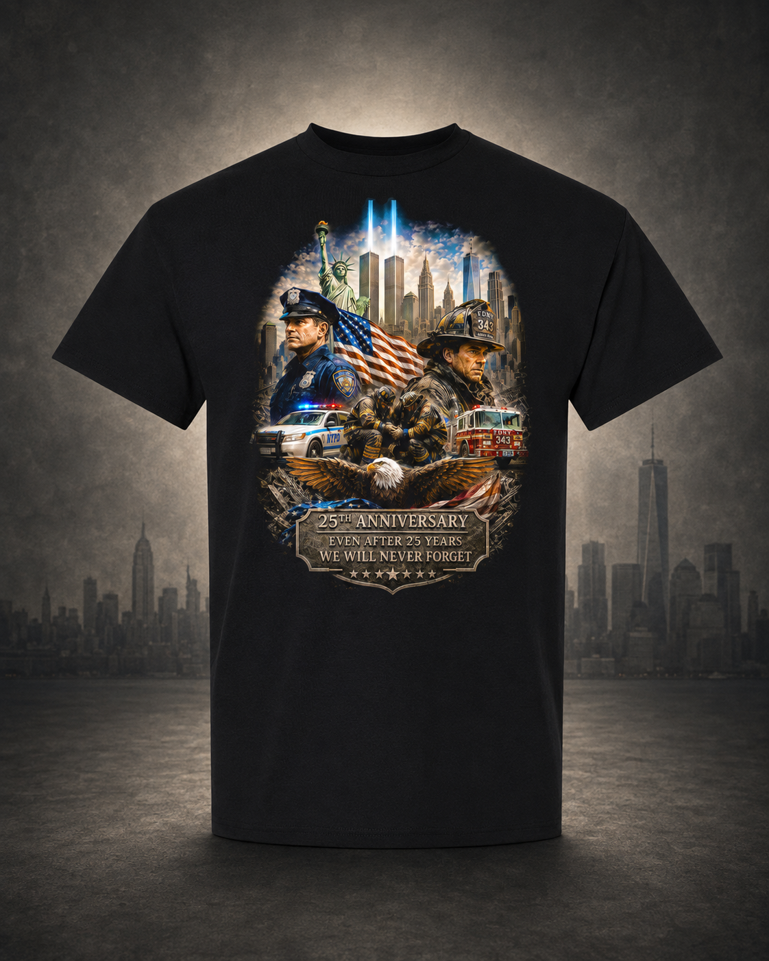 9/11 25th Anniversary Commemorative Shirt - Tunnels to Towers Charity