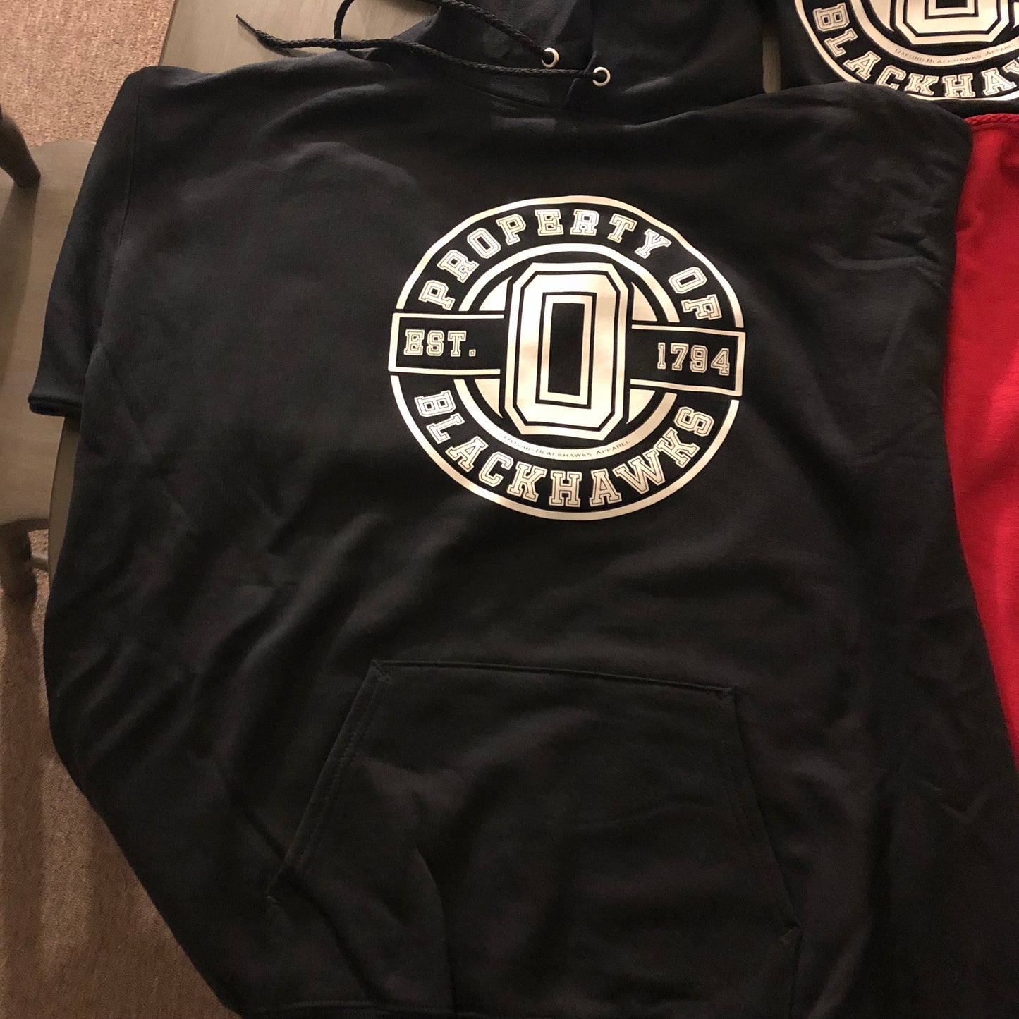 Property of Oxford Blackhawks Logo Hoodies