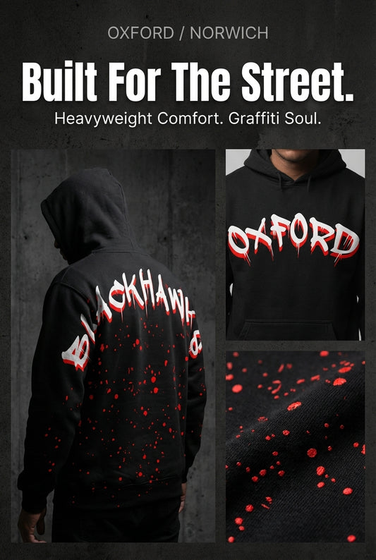 Oxford Blackhawks And Norwich Tornado Heavyweight Hoodie Graffiti Print