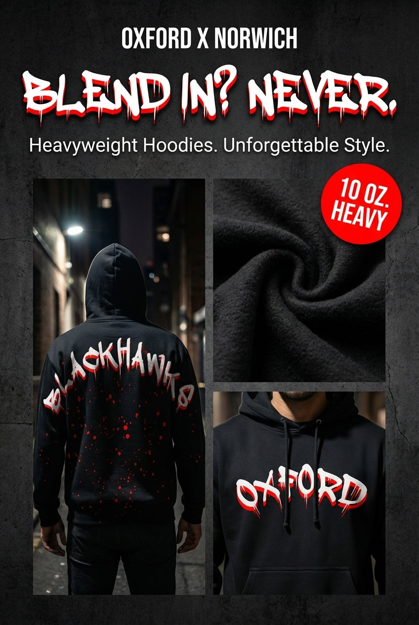 Oxford Blackhawks And Norwich Tornado Heavyweight Hoodie Graffiti Print